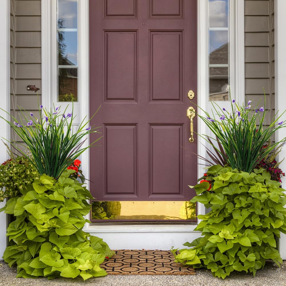 Melorca&Guilla Artificial Plants Outdoor 6PCS 23“ Fake Tall Grass,Fake Outdoor Plants,Faux Plants with Flowers for Garden Porch Window Box Shop Office Home Décor