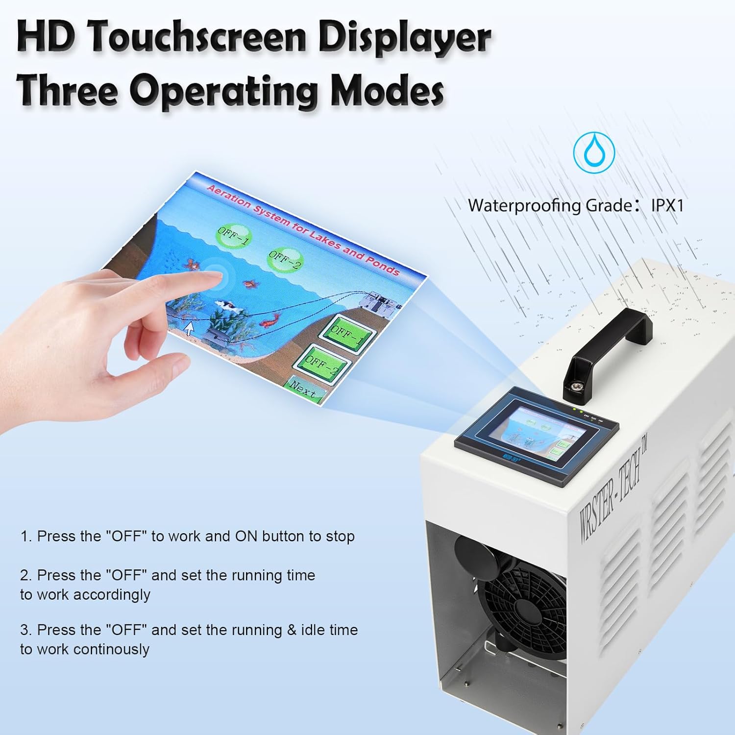 Pond Aerator Pump with Outdoor Cabinet, Touchscreen Displayer Operation, Ventilation Fan for Deep Water Circulation