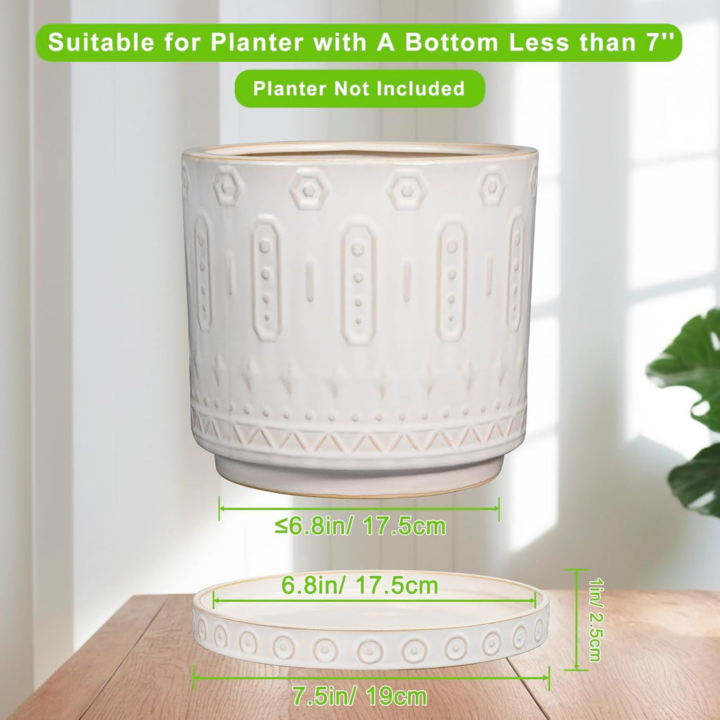 Plant Tray for Pots - Ceramic Plant Saucer for Indoors Outdoors 7.5 Inch Plant Water Catcher Tray Plant Drainage Dray Decorative Flower Pot Saucer Plant Plates to Catch Water White