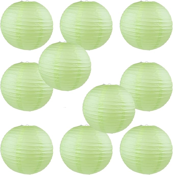 WYZworks - Round Paper Lanterns 10 Pack (Light Apple Green, 8") - Hanging Paper Lanterns Lamp for Wedding, Birthday, Party and Home Decorations with 8", 10", 12", 16" Option