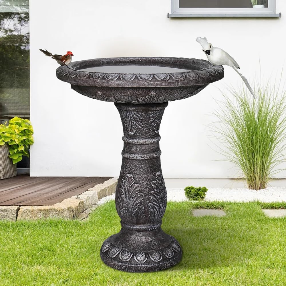 24.4" H Concrete Bird Bath for Outdoors - 24.4" H * 20" Φ Bird Bath for Outside, Classical Birdbath Patio Decor