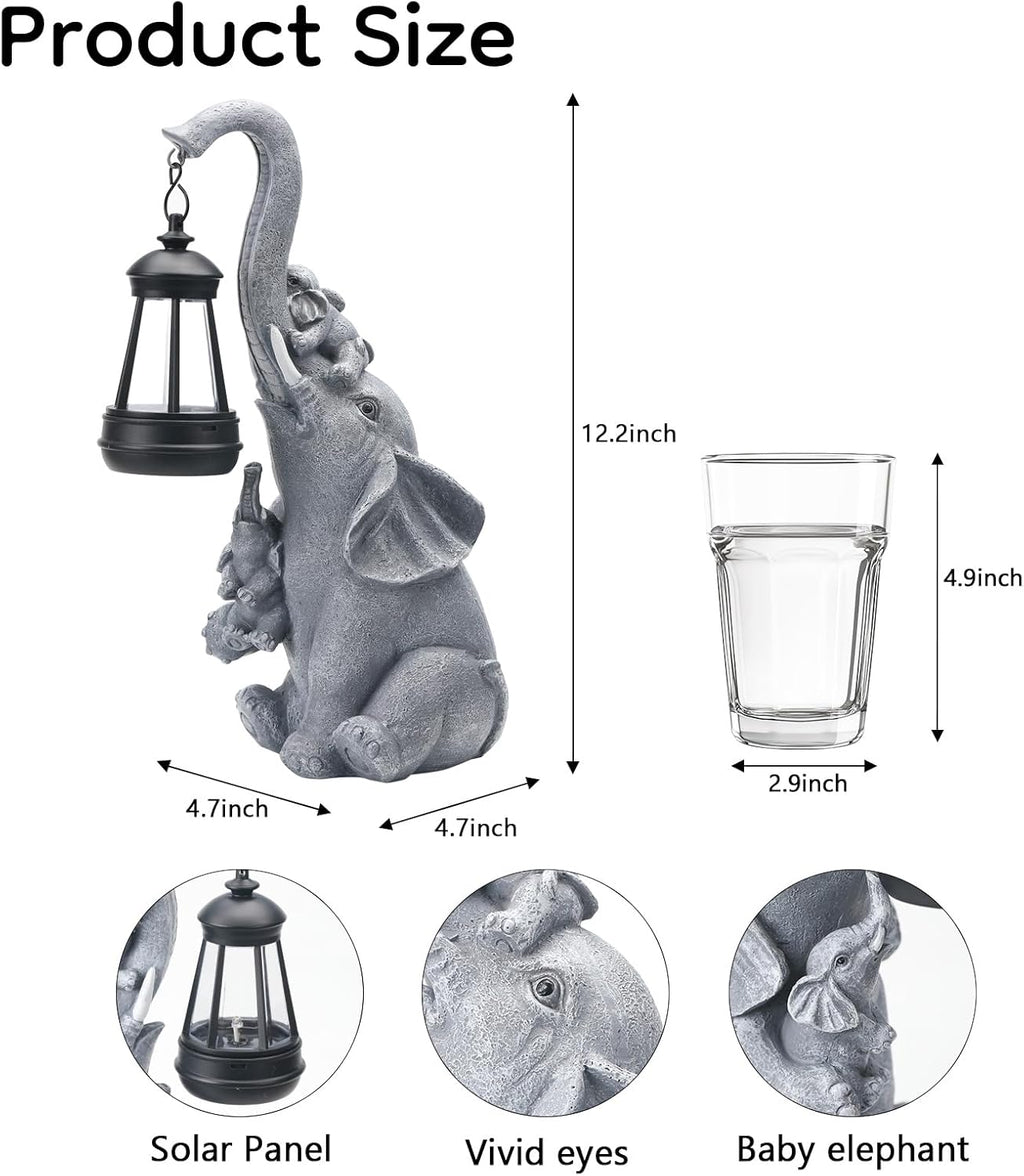 Solar Elephant Garden Lantern Statue Decor - Blessing Guardian, Auto On/Off Weatherproof Resin for Patio, Safari Theme & Good Luck Gift