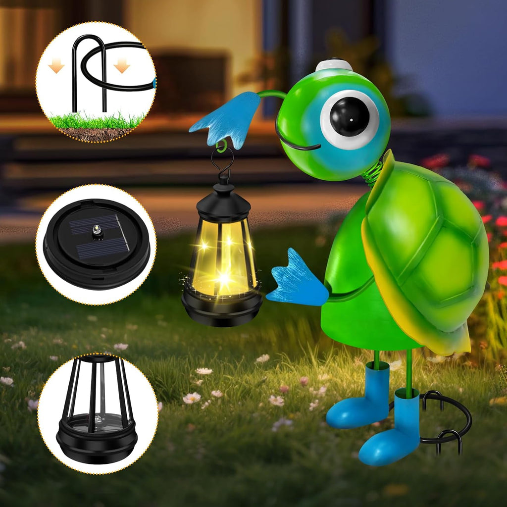Solar Garden Lights Turtle Statue with Solar Lantern Lights,13.78in Tall Big Metal Turtle Garden Decor,Birthday Gifts for Women Mom,Decorative Stakes for Home Decorations,Patio,Porch,Yard Art,Ornament