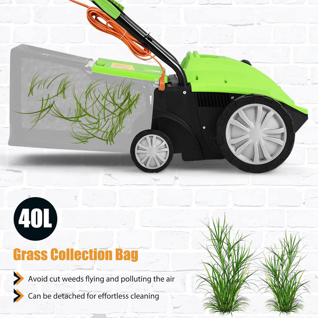 Goplus 2-in-1 Lawn Dethatcher and Scarifier, 3 Level Depth Adjustable Weeder w/ 11 Gallon Collection Bag & 2 Removable Blades, 13-Inch 12 Amp Corded Electric Scarifier for Garden & Yard