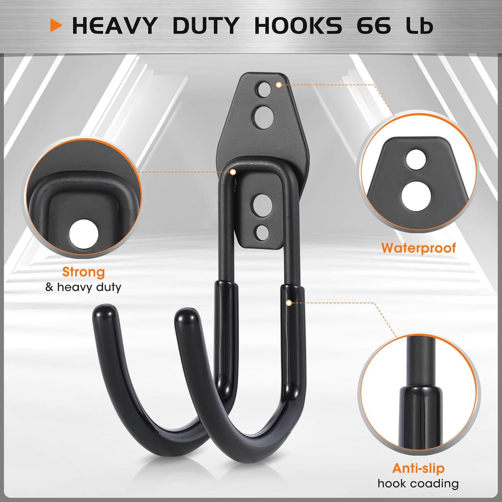 Garage Tool Hooks Wall Mount, 6 Pack Heavy Duty Storage Hooks for Garden Tools, Wall Hooks for Garden Hoses, Brooms, Ladders, Garage Storage and Organization Accessories