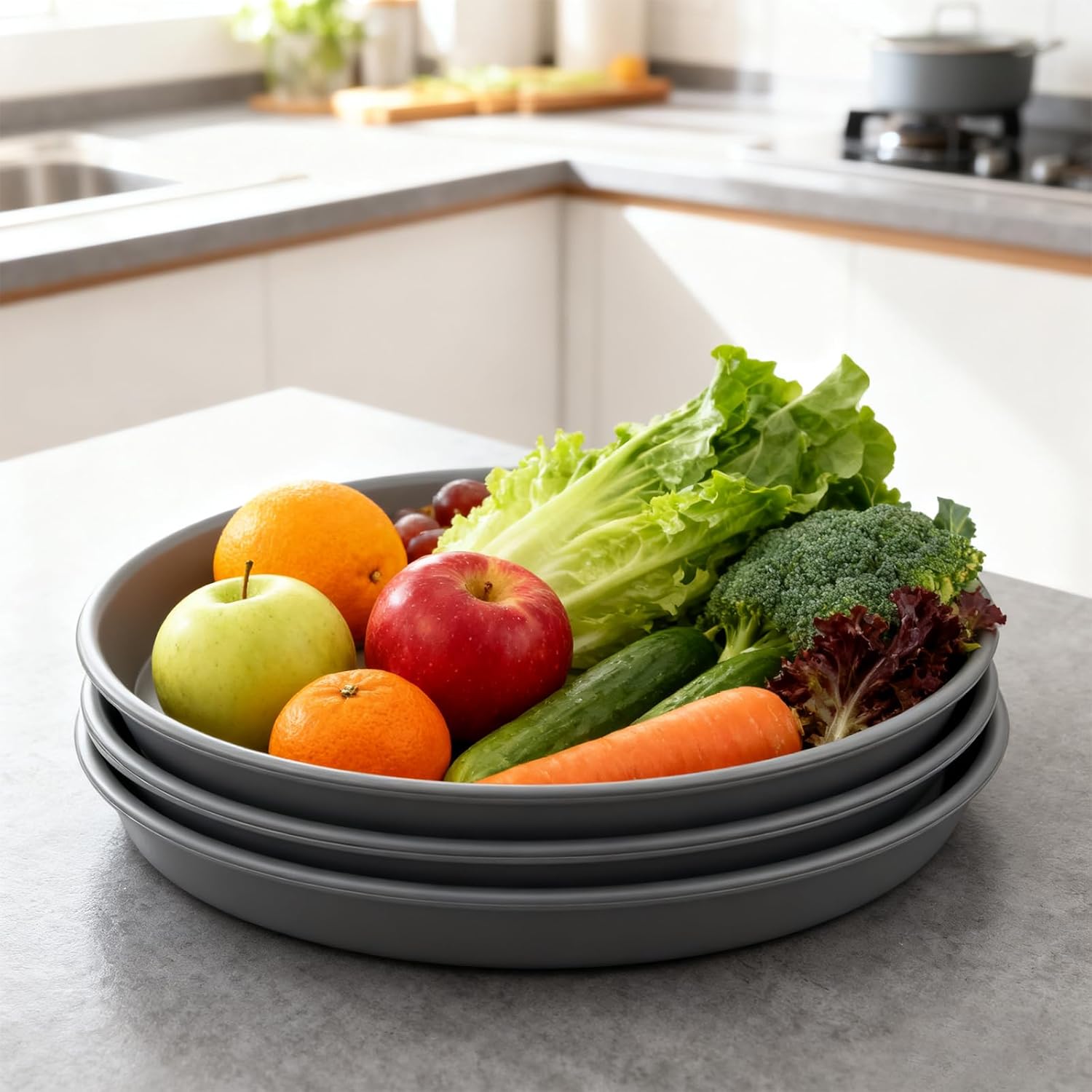 TITE Plant Saucer Heavy Large Planter Durable Thicker Plastic Plant Trays for Indoors and Outdoor,Plant Saucer Drip Trays (Grey, 14 inch)