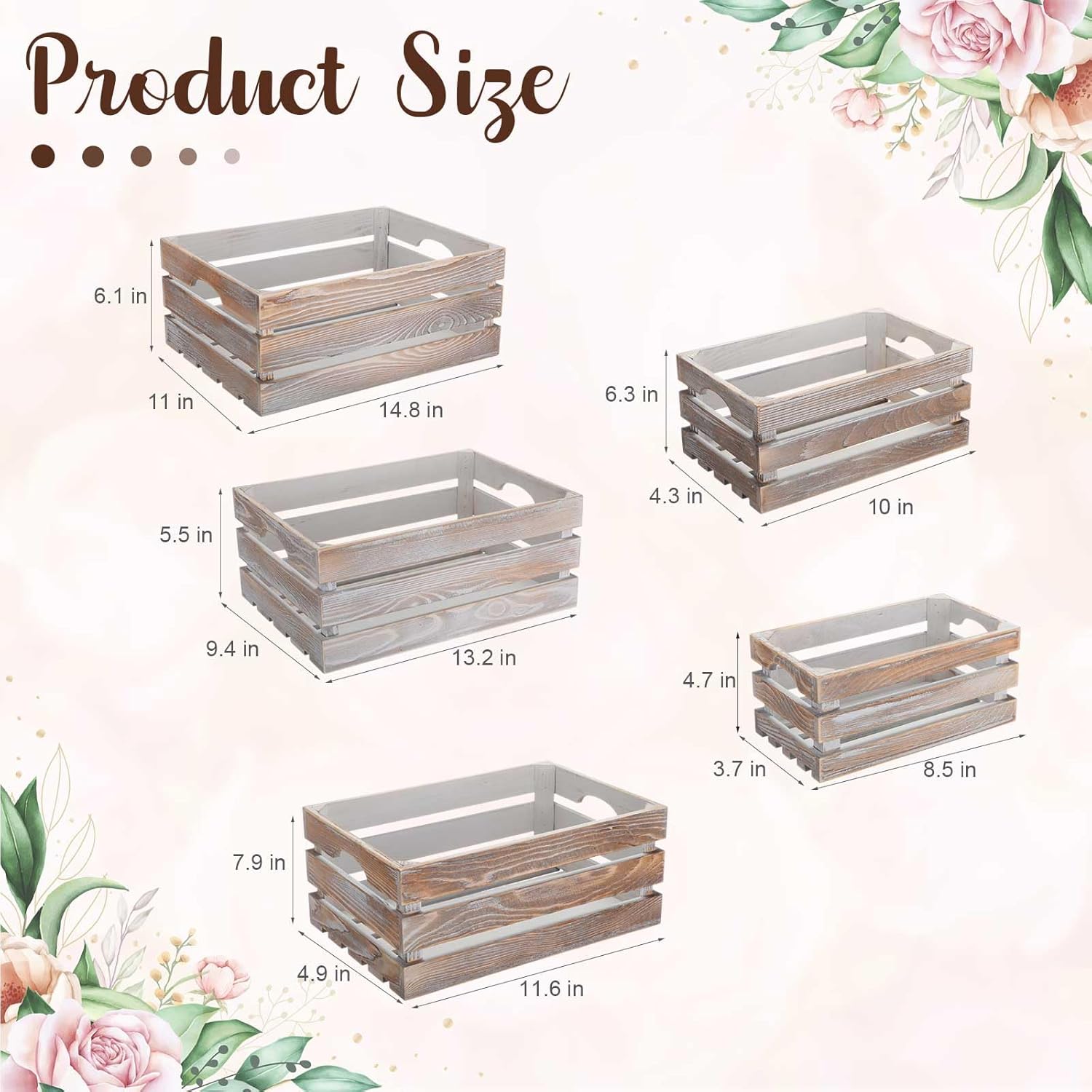 Soaoo 5 Pcs Decorative Nesting Wooden Crates for Storage Display 5 Size Large Small Rustic Wood Decorative Storage Crates with Handle Farmhouse Crate Box Container Made from Pine(Vintage Gray)