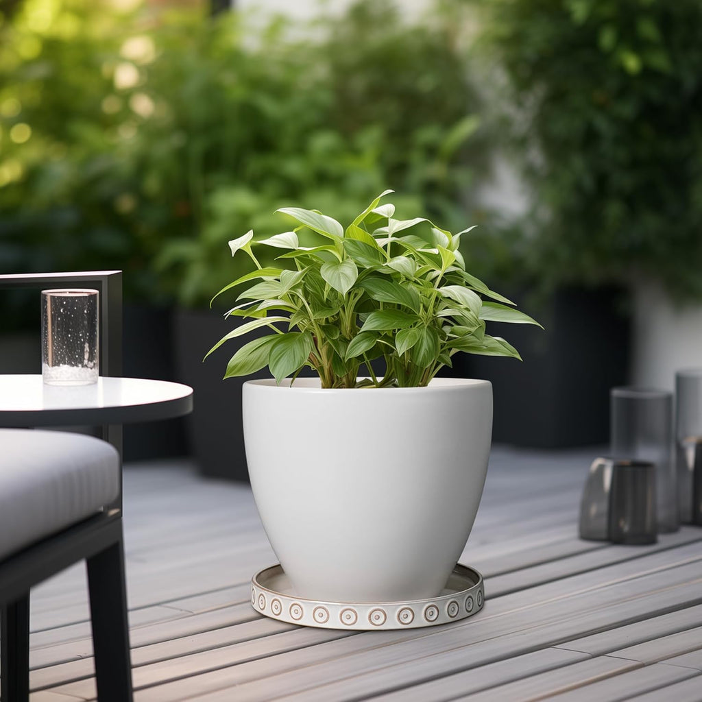 Plant Saucer for Indoors - Ceramic Plant Saucer for Outdoors 11.4 Inch Plant Water Catcher Tray Plant Pot Saucer Plant Drip Tray Drainage Large Plant Plates to Catch Water White