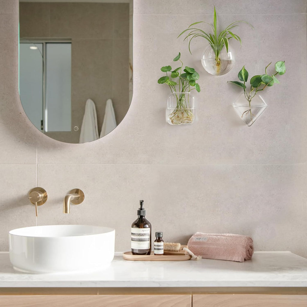 Mkono Wall Planter Propagation Stations Hanging Glass Terrariums Vase Container for Propagating Hydroponic Plants Flowers Home Office Living Room Bathroom Garden Decor, 3 Pack