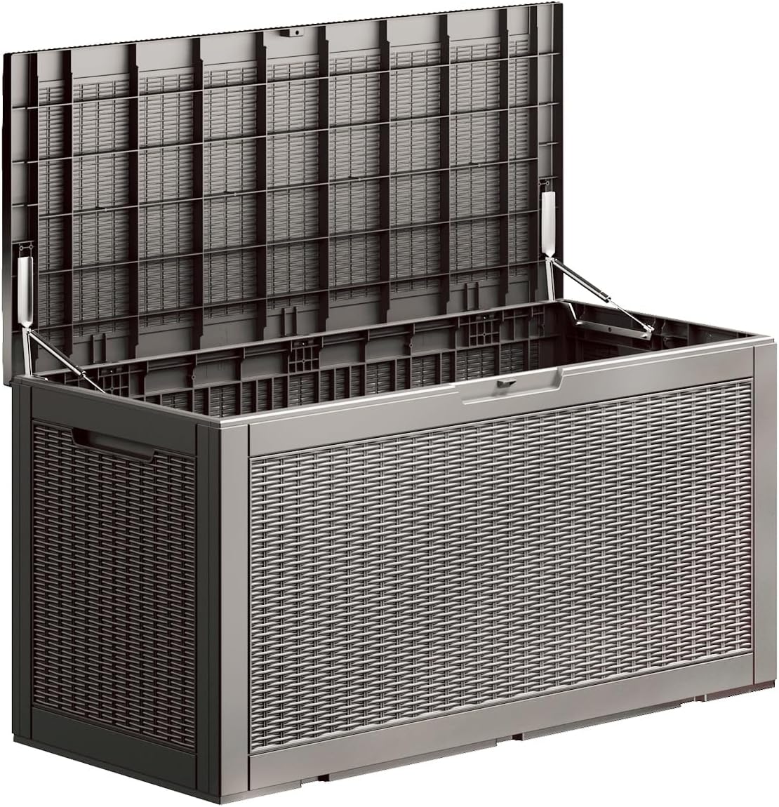 100 Gallon Waterproof Deck Box, Lockable Resin Storage Box for Patio Furniture Cushions Garden Tools and Outdoor Delivery Storage, Coffee