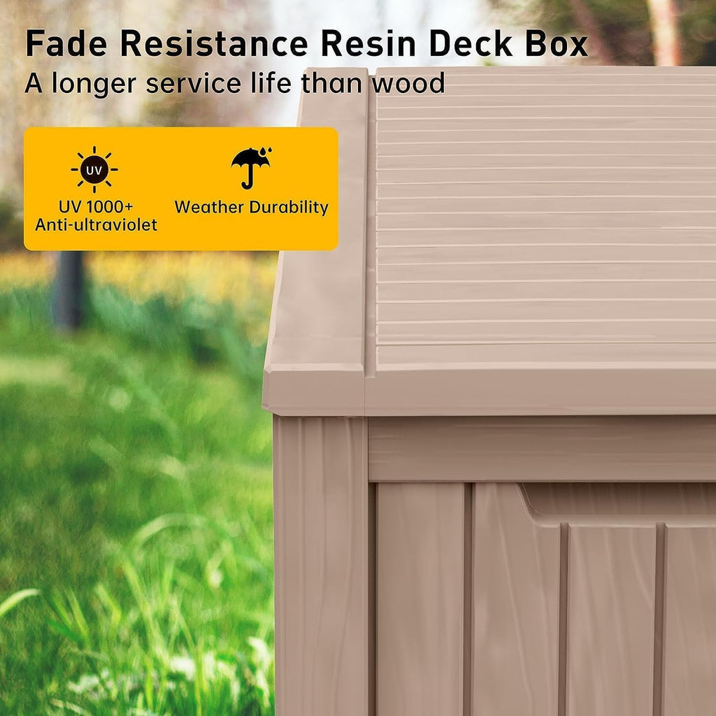 182 Gallon Deck Box Waterproof, UV Resistant Resin Outdoor Storage Box with Hydraulic Rod, Lockable Design and Enhanced Durability for Patio, Garden, and Poolside Use