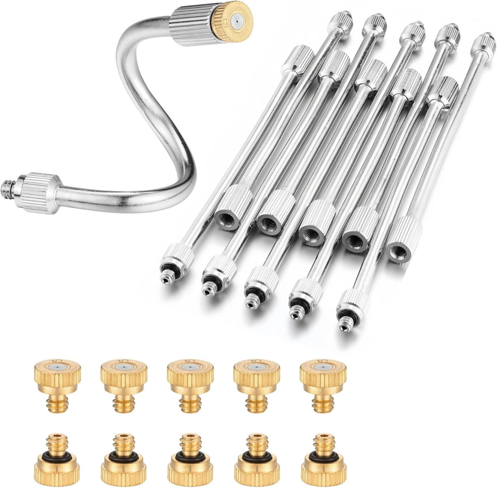 10X Flexible Mister Extensions with Nozzle Kits 5.9 Inch Brass Mist Rod for Mister Nozzles Bendable Copper Extended Pole 10/24 UNC Thread Outdoor Cool Misting System (10, Extensions with Nozzle)