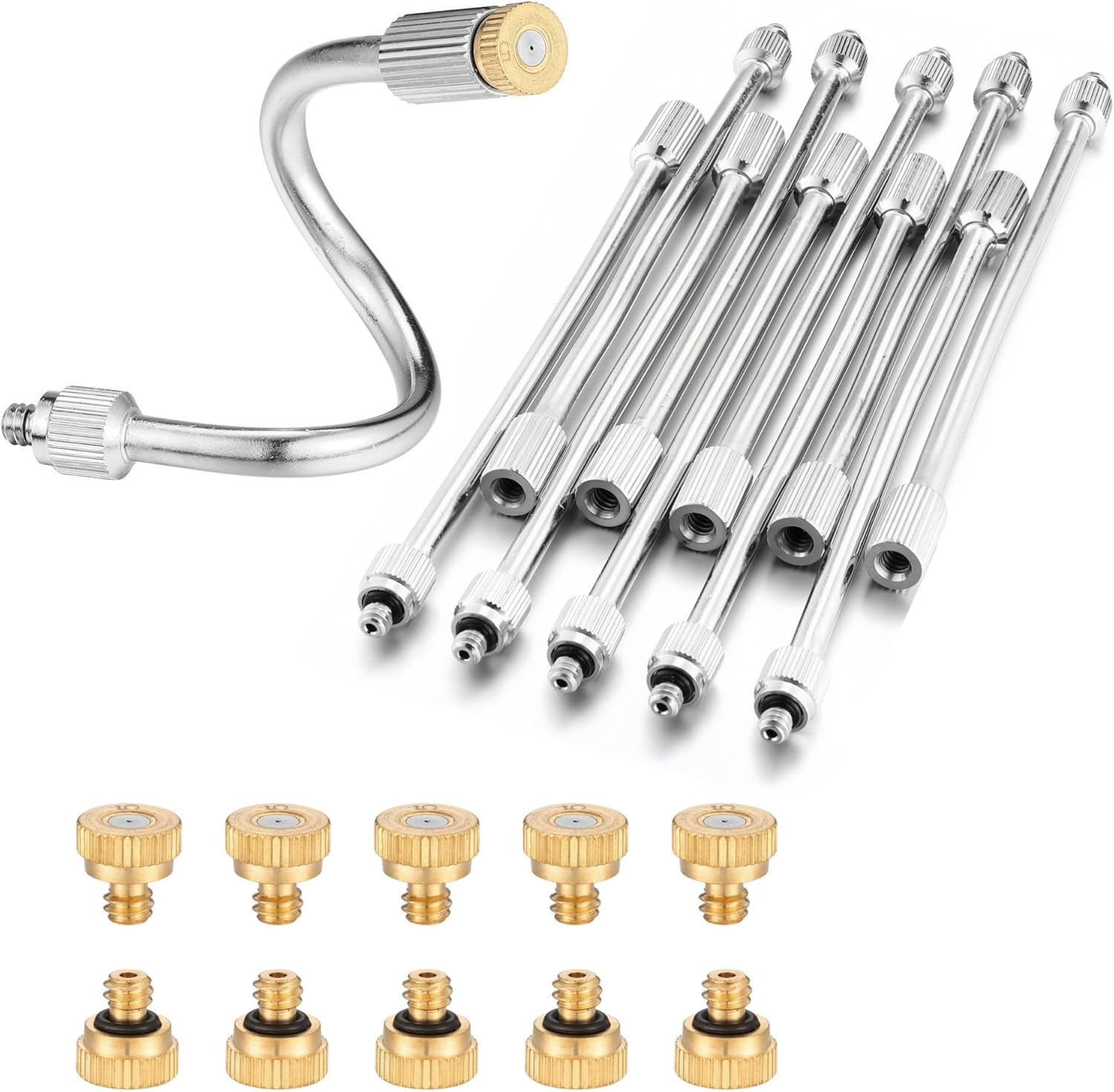 10X Flexible Mister Extensions with Nozzle Kits 5.9 Inch Brass Mist Rod for Mister Nozzles Bendable Copper Extended Pole 10/24 UNC Thread Outdoor Cool Misting System (10, Extensions with Nozzle)