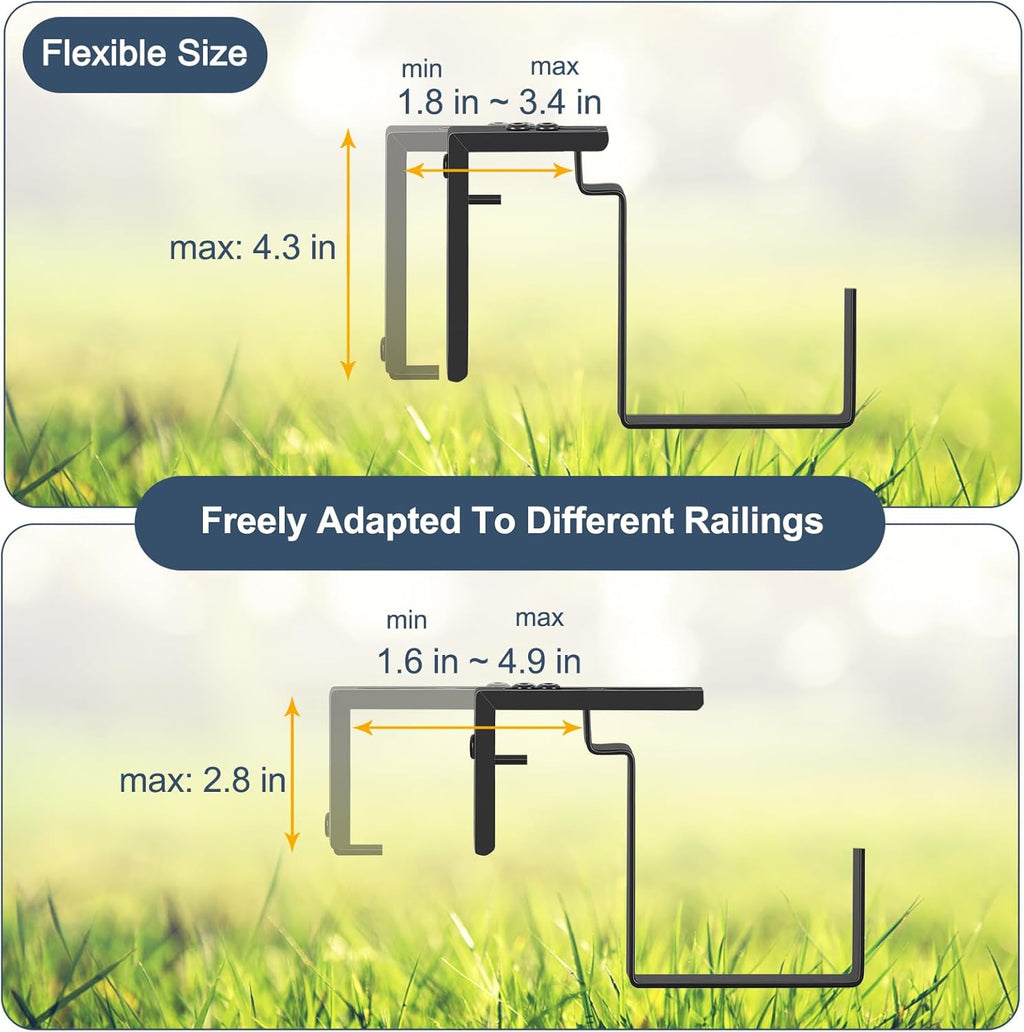 smusei 4 Pack Railing Planter Box Window Boxes Planters, 17'' Rectangular Deck Railing Planter Balcony Hanging Planters with Adjustable Flower Box Brackets for Fence Outdoor Patio Porch