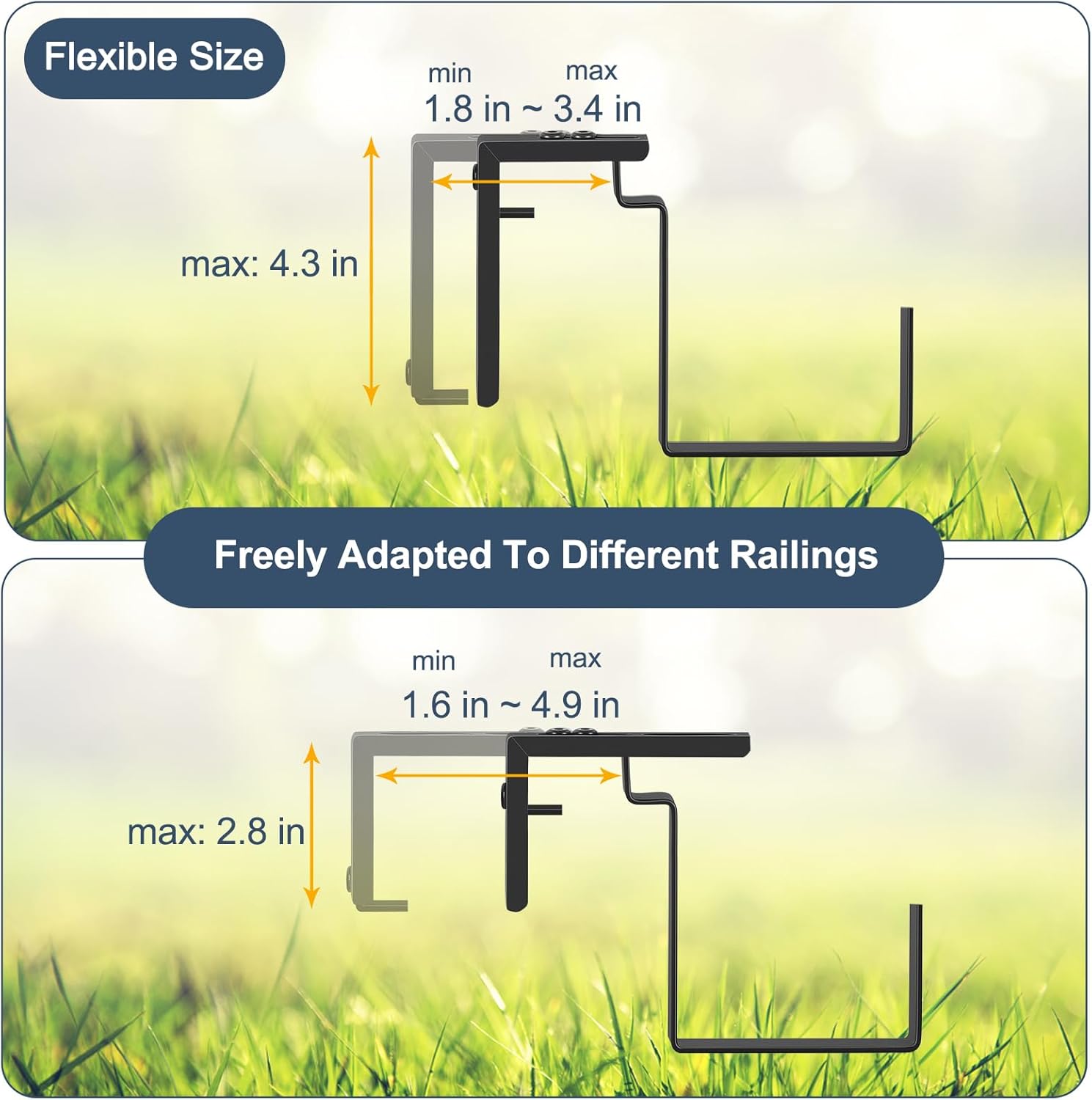 smusei 4 Pack Railing Planter Box Window Boxes Planters, 17'' Rectangular Deck Railing Planter Balcony Hanging Planters with Adjustable Flower Box Brackets for Fence Outdoor Patio Porch