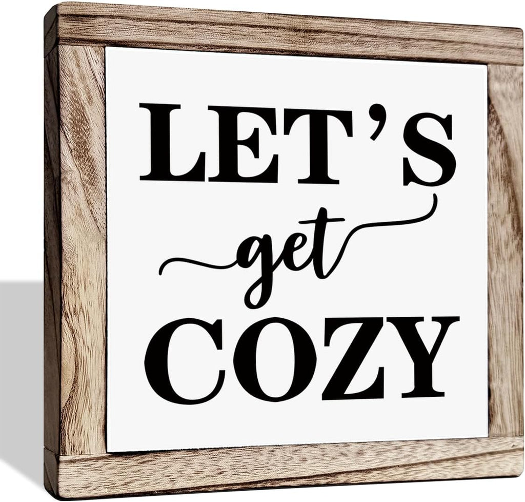 Cozy Bedroom Décor, Let's Get Cozy, Home Décor, Farmhouse Table Décor, Farmhouse Decor for Shelves, Home Decoration Sign for Shelf, Suitable for Placement on Living Room or Bedroom Shelves