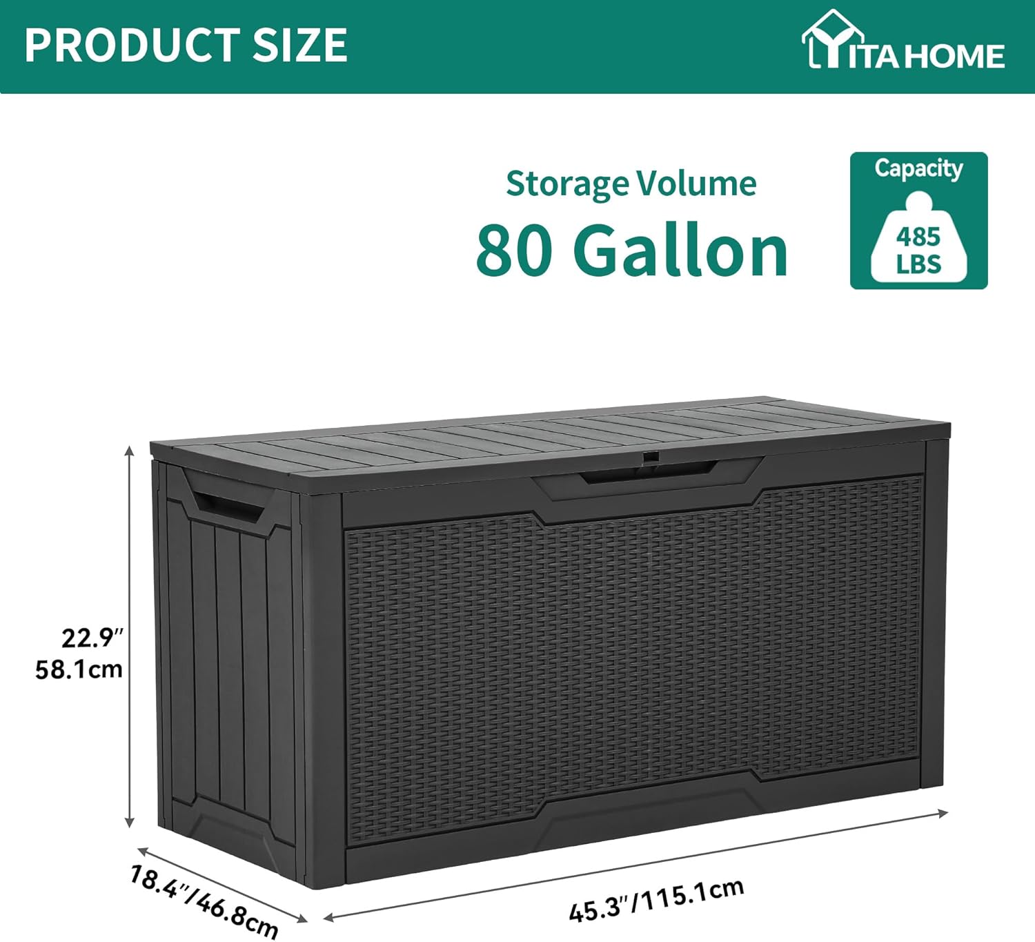 YITAHOME 80 Gallon Outdoor Storage Box, Large Water Resistant Resin Deck Box, Indoor Outdoor Lockable Rattan Storage Container for Patio, Garden, Cushions, Tools, Equipment (Dark Gray)