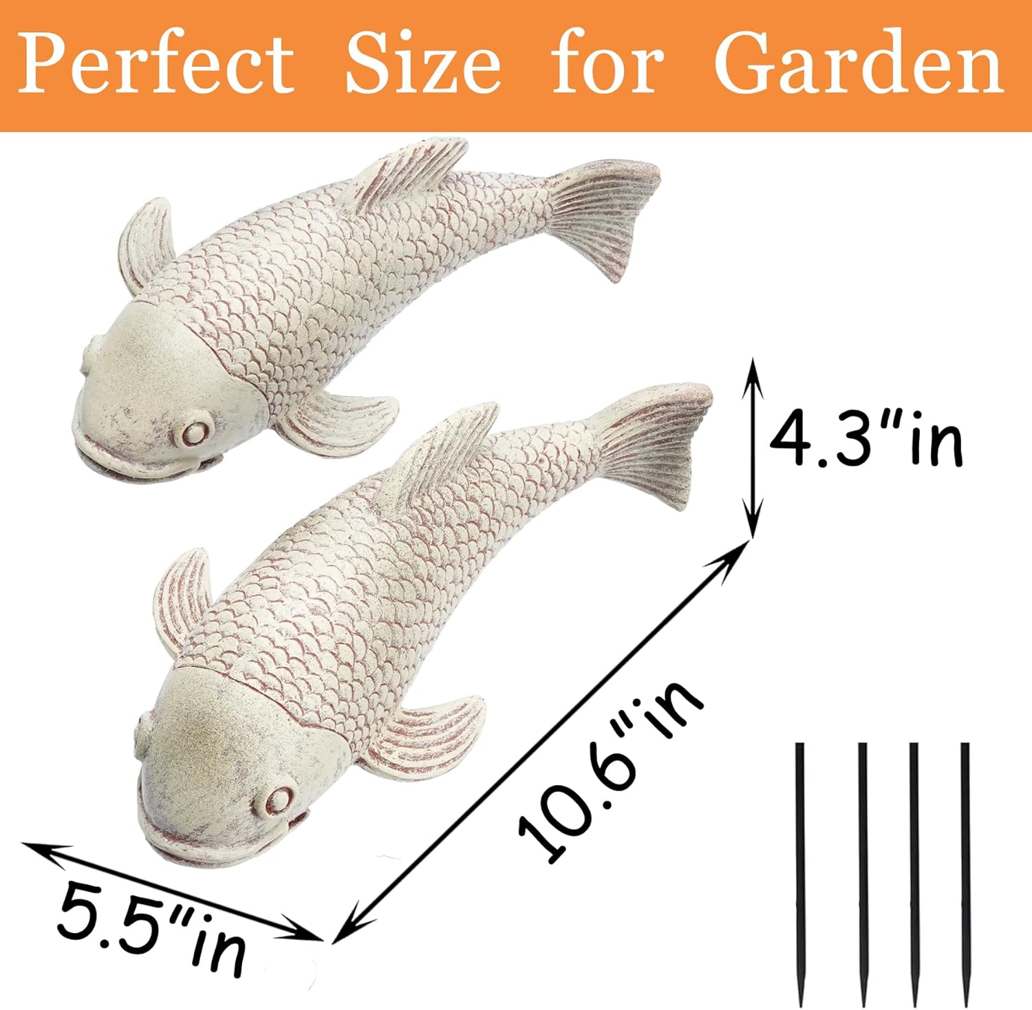 10.8" 2Pcs Koi Fish Garden Statues, Yard Pond Decor for Outdoor Ponds, Large Statues Ornaments, Real Koi Sculpture Art, Fish Sculpture Garden for Outdoors