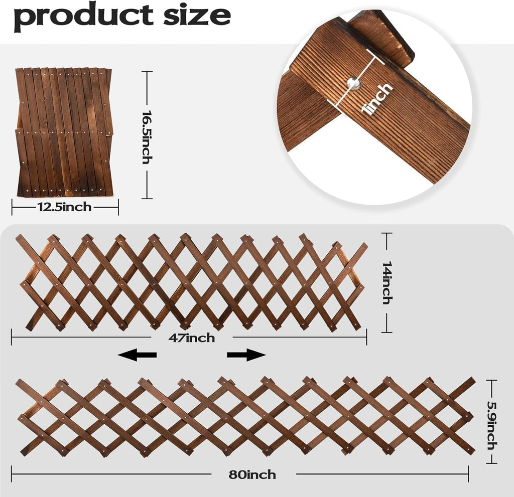 3 Pack Expandable Wooden Lattice Trellis, Outdoor Decorative Fence Panels for Climbing Plants, Vine Ivy Rose Support, Balcony Wall Decor, Yard Landscape Edging, Patio Divider, Animal Barrier