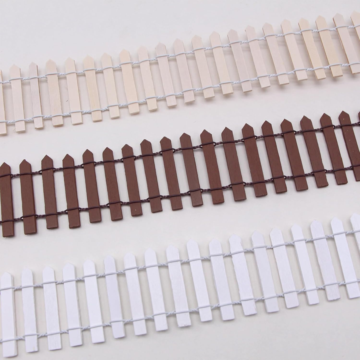 35 Inches Mini Fairy Garden Fence DIY Small Wood Decorative Picket Fence Micro Landscape Miniature Ornaments for Dollhouse, Crafts, Diorama Project, Plant Pot, Brown