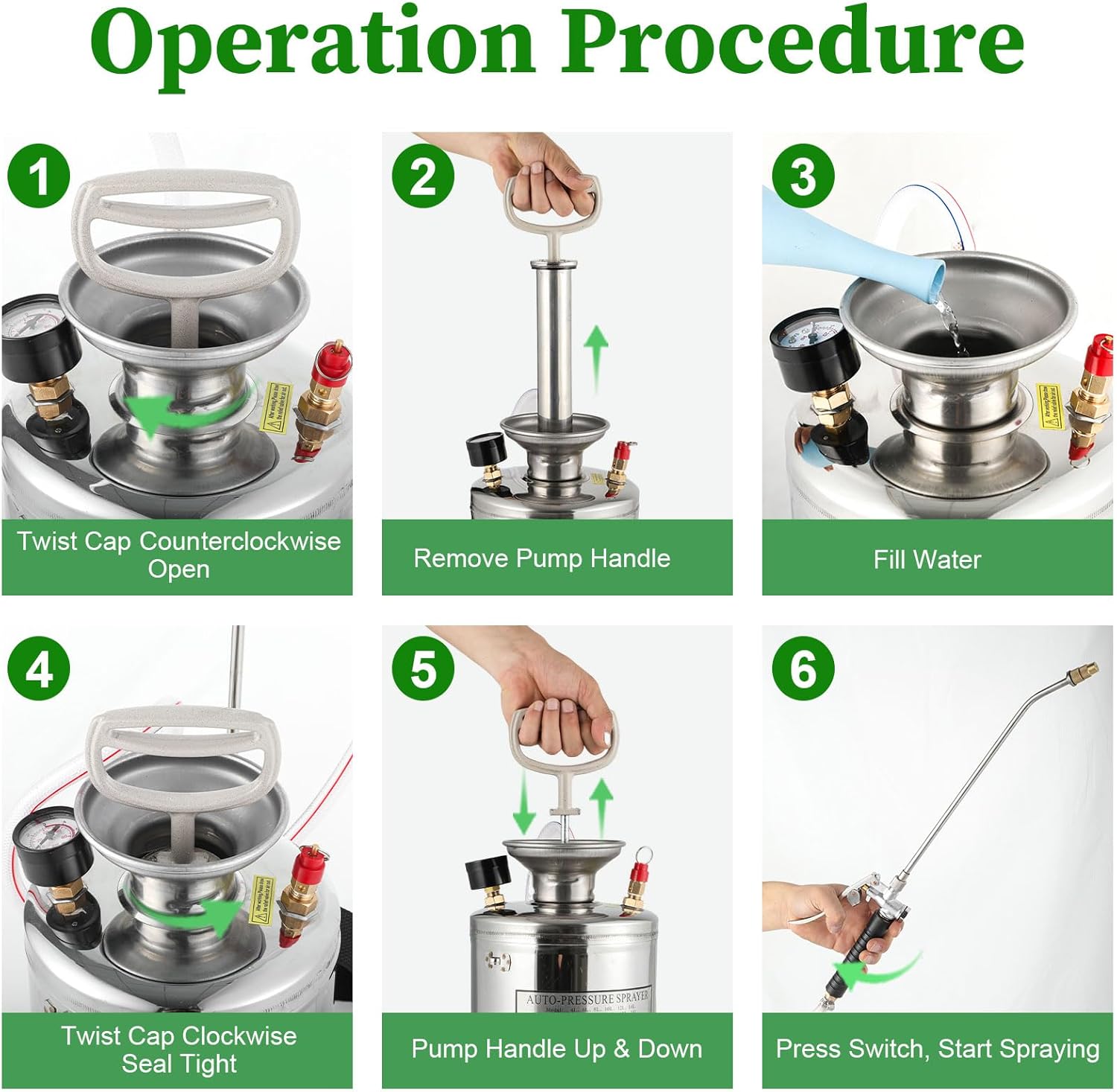 Stainless Steel Sprayer 3 Gallon - Steel Hand-Pump Sprayer, with 3.3-inch Reinforced Hose - Garden Sprayer for Home, Gardening, Ground Cleaning(3Gallon)