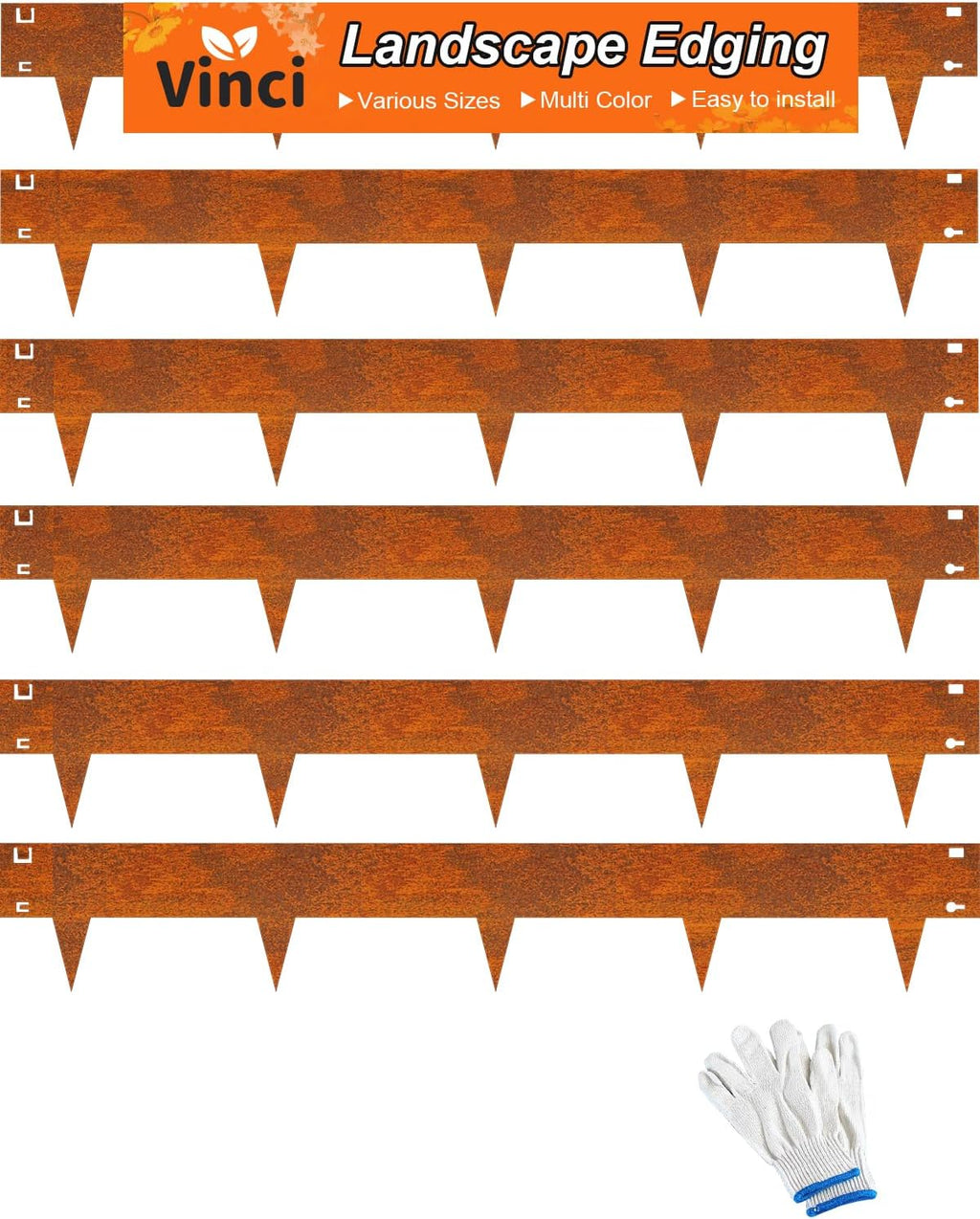 Vinci Landscape Edging Border, 40" L x 8" H 6Pack 20FT Total Rusted Corten Steel Garden Edging,Easy Installation,Sturdy Elegant Metal Lawn Broder for Flower Beds, Pathways, Paver Edges and Yard