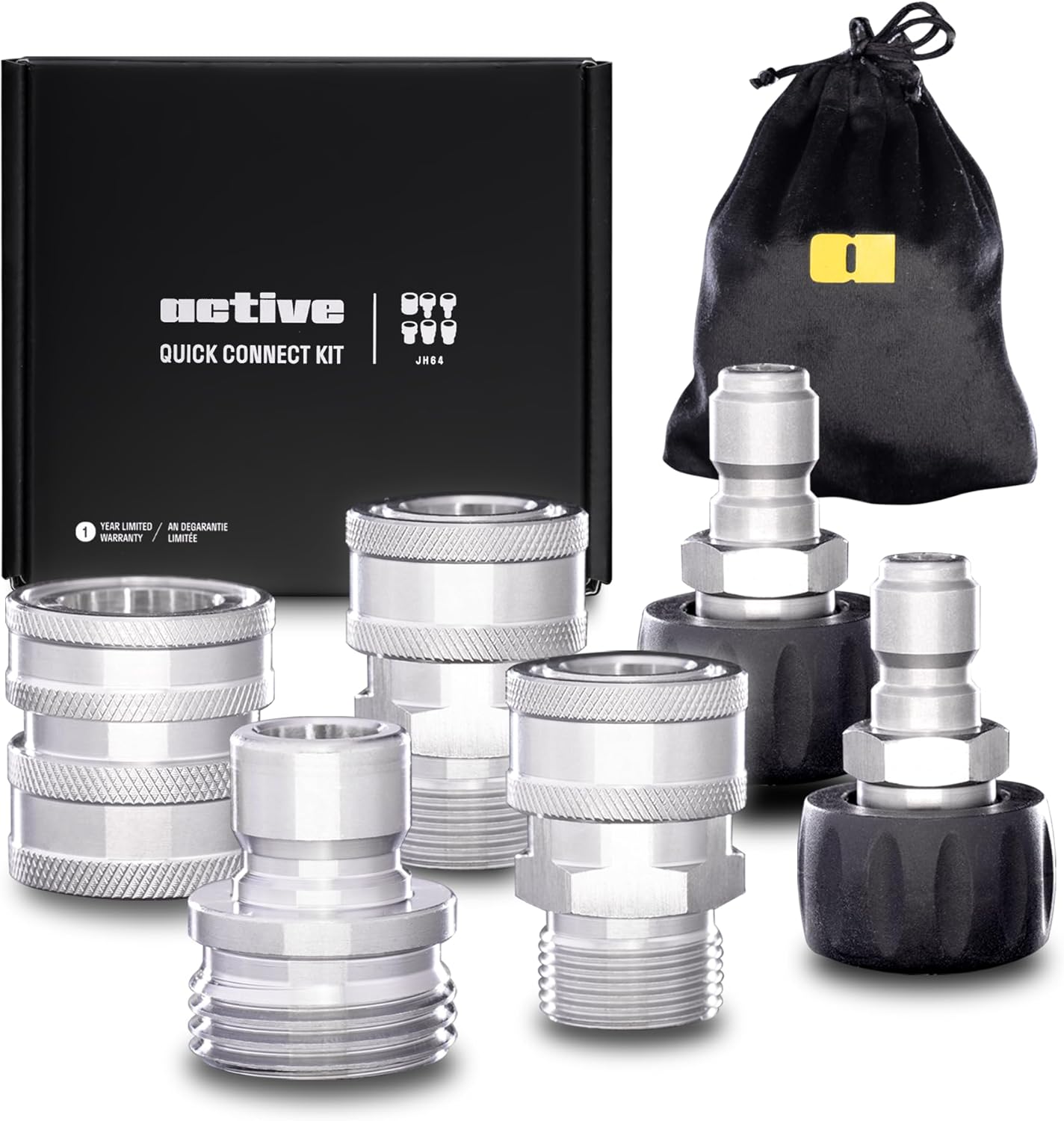 ACTIVE Quick Connect Kit M22-14mm for all type of Pressure Washers, Male Female 304 Stainless Steel Quick Disconnect Kit for Power Washer, Operating with Max 4000 PSI & 12 GPM at a temperature of 212F