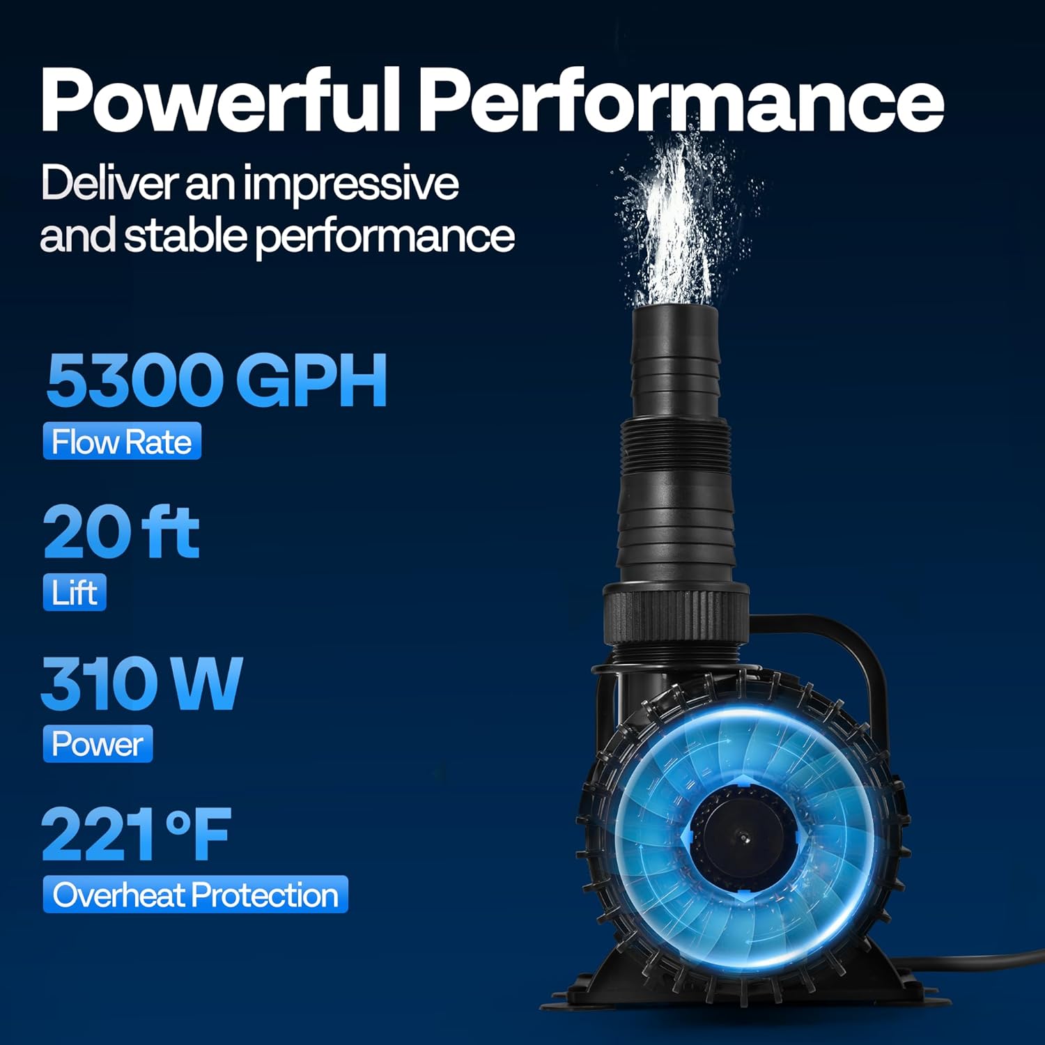 VIVOHOME 310W 5300GPH Submersible Water Pump with 180° Seamless Adjustable Nozzle and Barrier Bag for Koi Pond Waterfall Fountains Fish Tank
