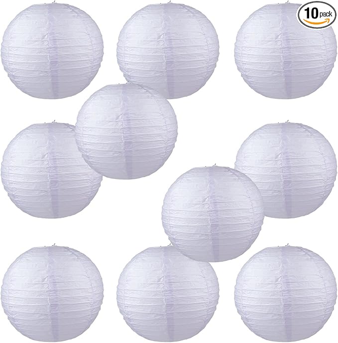 WYZworks - Round Paper Lanterns 10 Pack (Light Lavender, 12") - Hanging Paper Lanterns Lamp for Wedding, Birthday, Party and Home Decorations with 8", 10", 12", 14", 16" Option