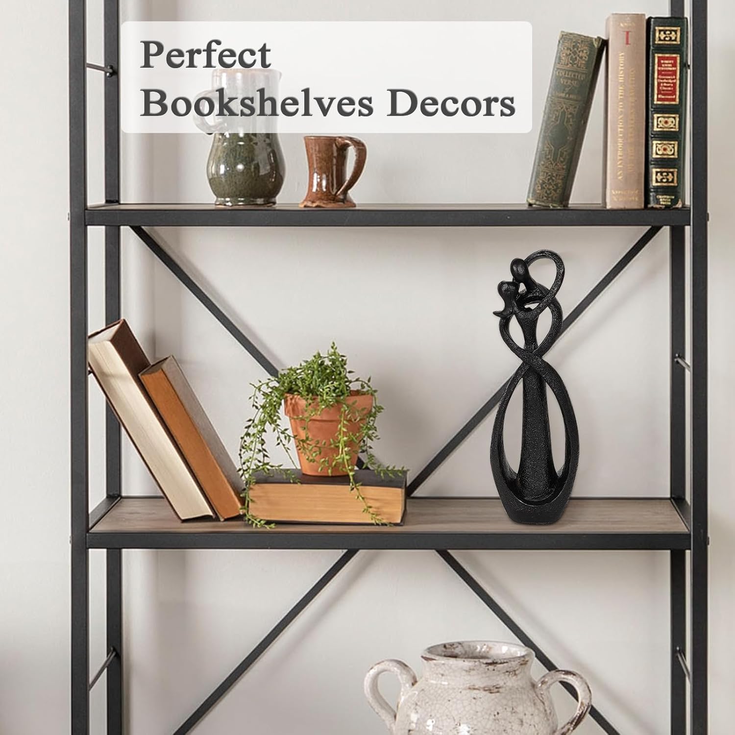 Trycooling Kissing Lovers Statue Abstract Sculpture Resin Statues for Home Decor Modern Home Office Desktop Shelf Bookshelf Decor (Black)