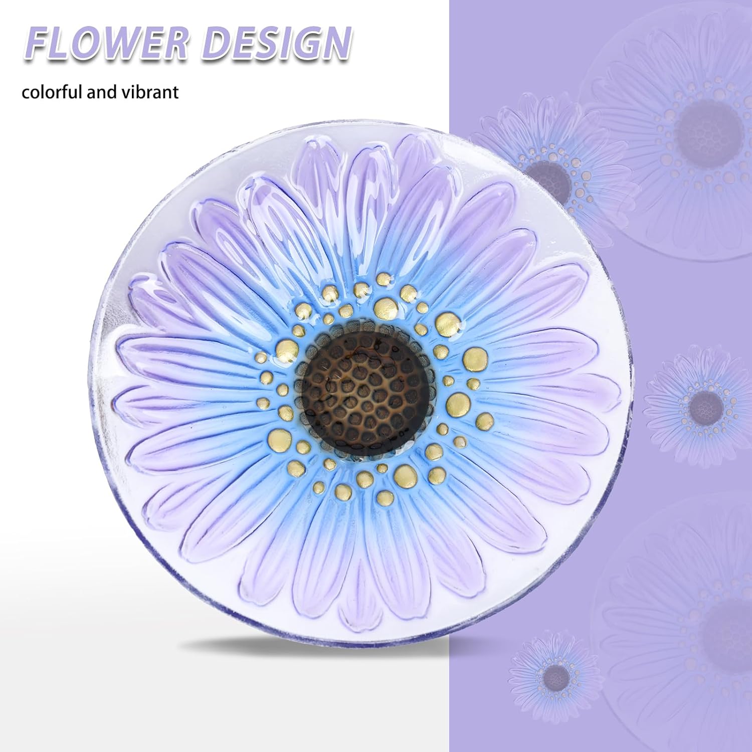 MUMTOP Bird Baths for Outdoors, Glass Bird Bath Stake, Purple Daisy Birdbaths & Support, Bee Baths for Garden, Outside, Lawn, Outdoor Decor