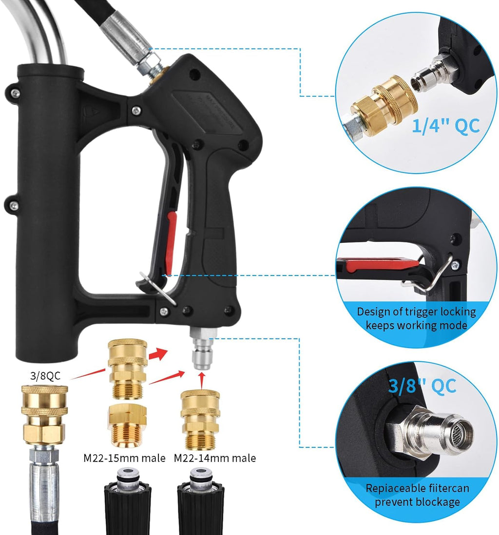 24FT Telescoping Pressure Washer Extension Wand, Aluminum Power Washer Extension Wand, Solar Panel Cleaner Pole with Brush Head, 7 Nozzle Tips, 3 Adapters, Support Belt