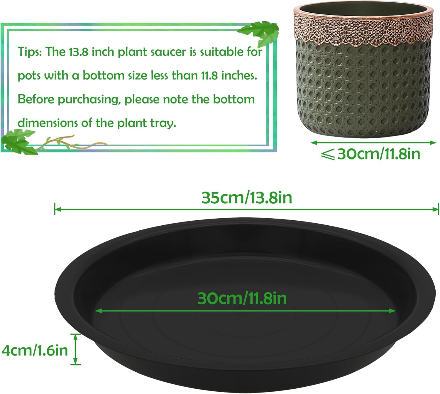 8 Pack 14 Inch Round Plant Saucers for Less 11.8 Inch Pot Indoors Outdoors Plant Trays for Pots Planter Saucer Plastic Plant Drip Tray Planter Water Tray for Potted Plants (Black, 14"(8pcs))