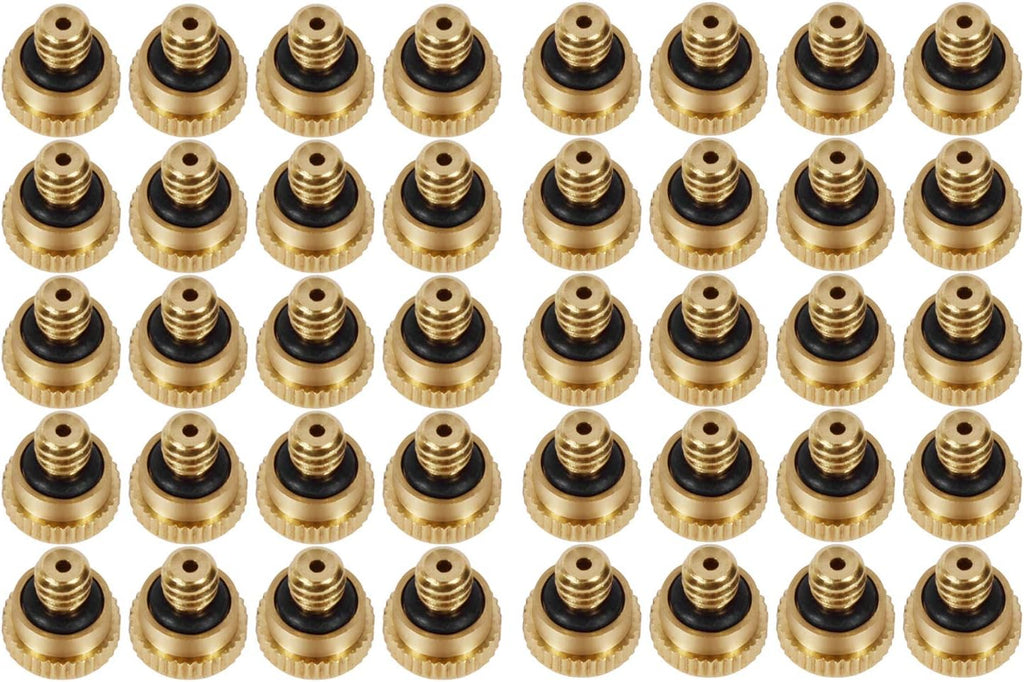 Brass Misting Nozzles 0.016" Orifice (0.4mm) 10/24 UNC, Water Mister Parts Fog Nozzles for Patio Misting System Outdoor Cooling System (40pcs)