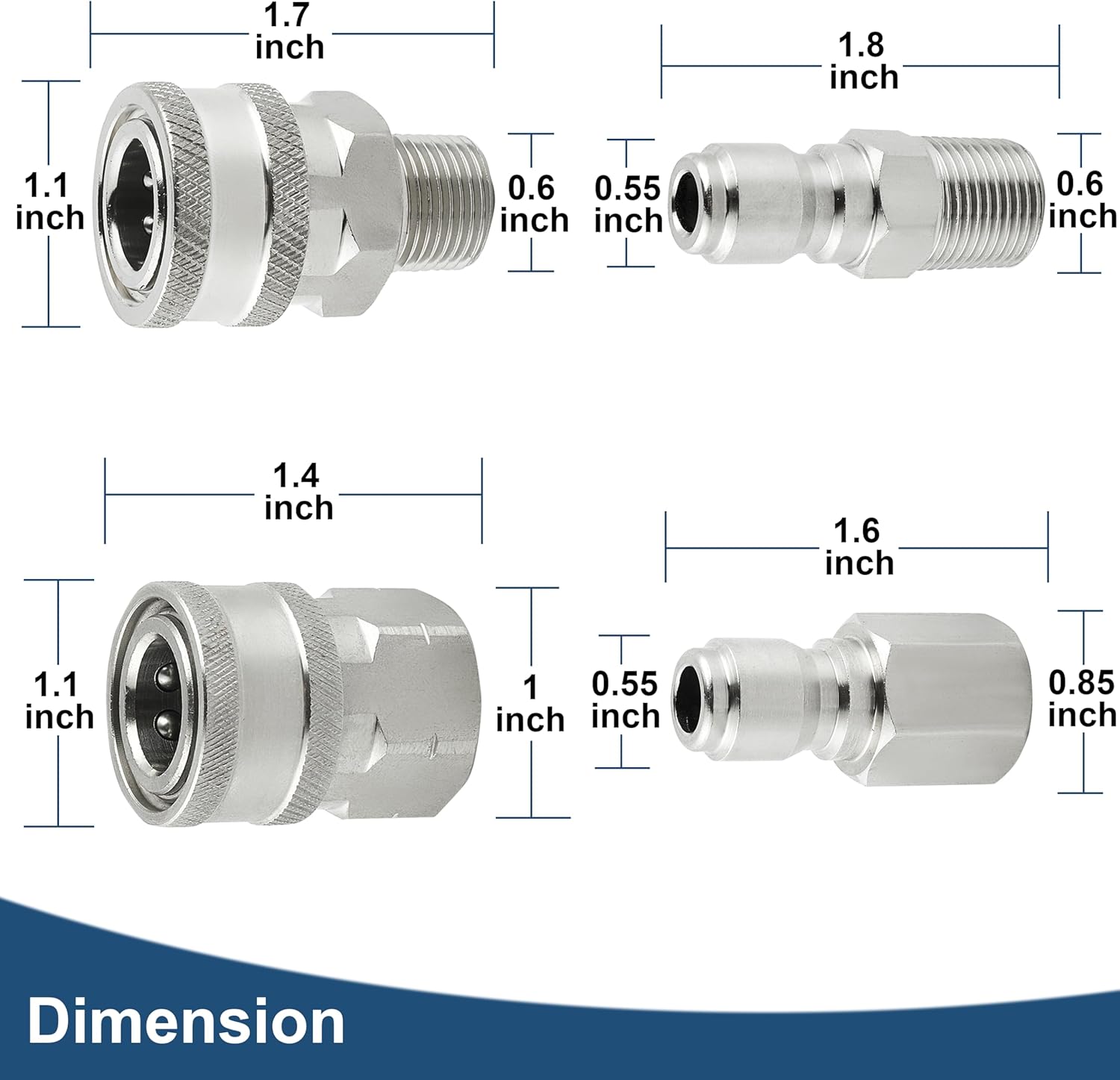 Pressure Washer Quick Connect 3/8 Inch, Pressure Washer Fittings, Stainless Steel Adapter Set, Female and Male Thread, 8 Pieces