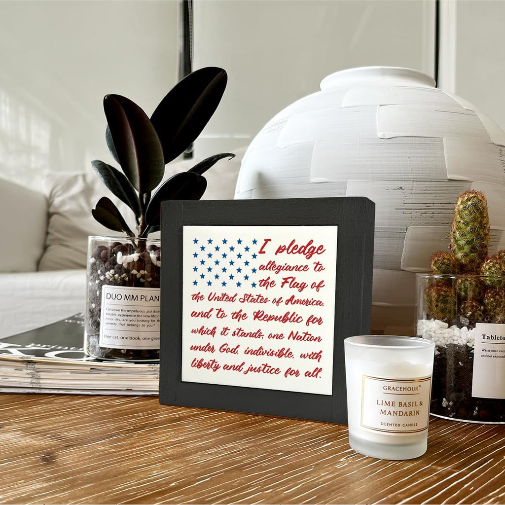 Patriotic Wood Plaque Sign, I Pledge Allegiance to the Flag of United States of America, Box Wood Plaques Desk Décor, American Flag Wooden Sign, 4th of July Wooden Decoration, Independence Day Decor C