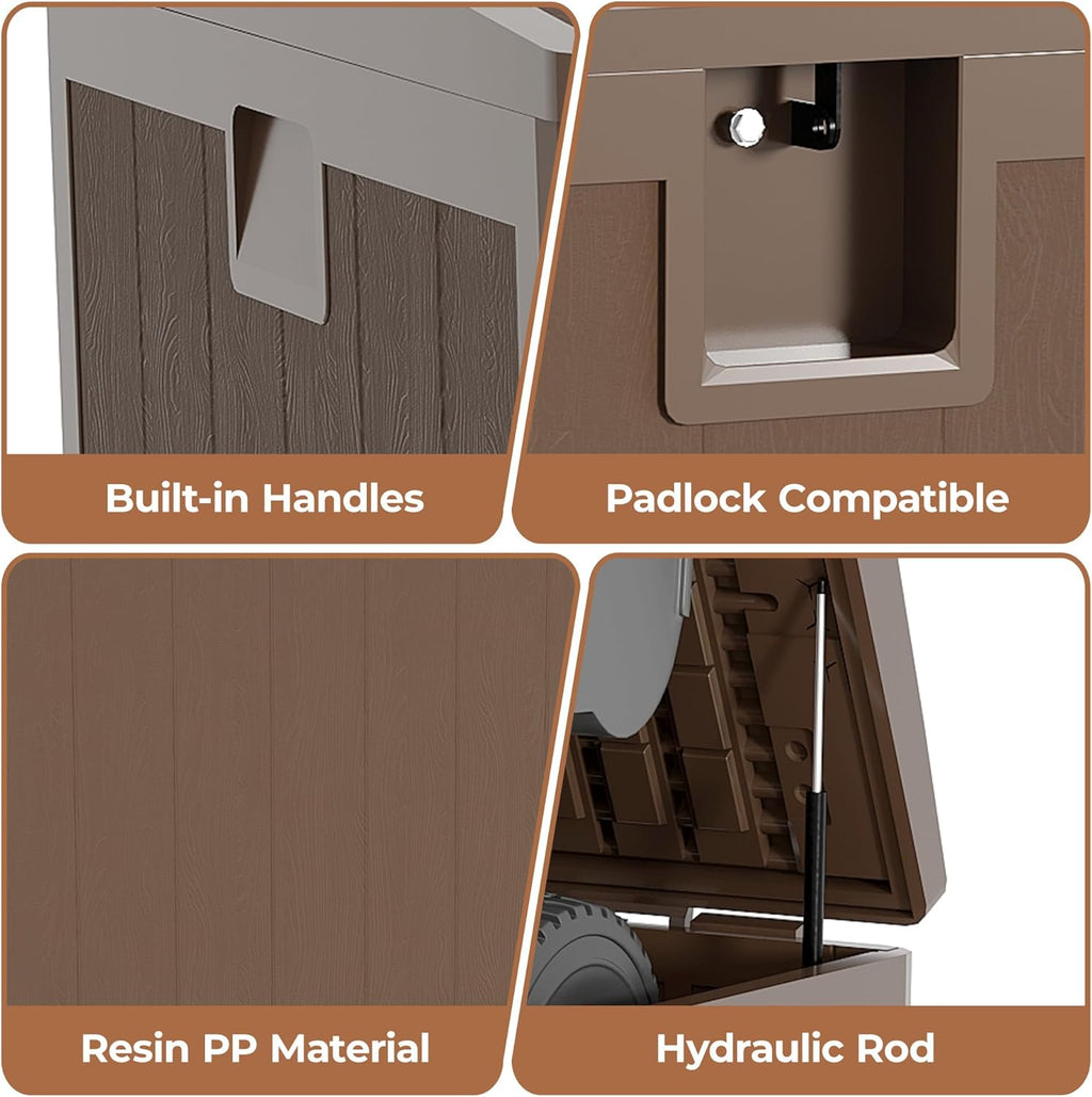 130Gallon Brown Resin Deck Box, Outdoor Storage Box Waterproof Lockable, Patio Deck Box For Package Delivery, Outside Storage Box Container for Furniture Cushions, Garden Tools, Pool Accessories