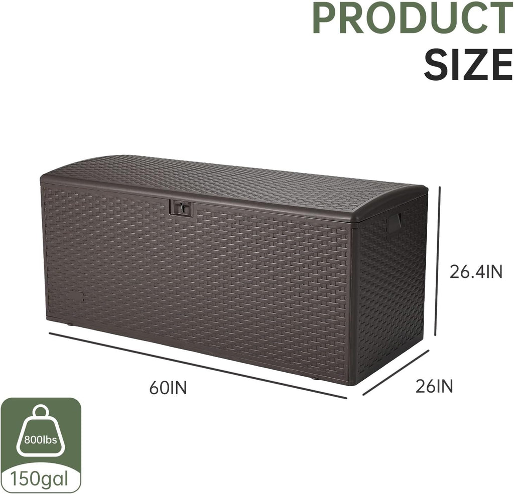 150 Gallon Large Resin Outdoor Storage Box,Waterproof Deck box for Patio Furniture,Garden Tools,Lockable Patio Storage Box,Blow-Molded HDPE
