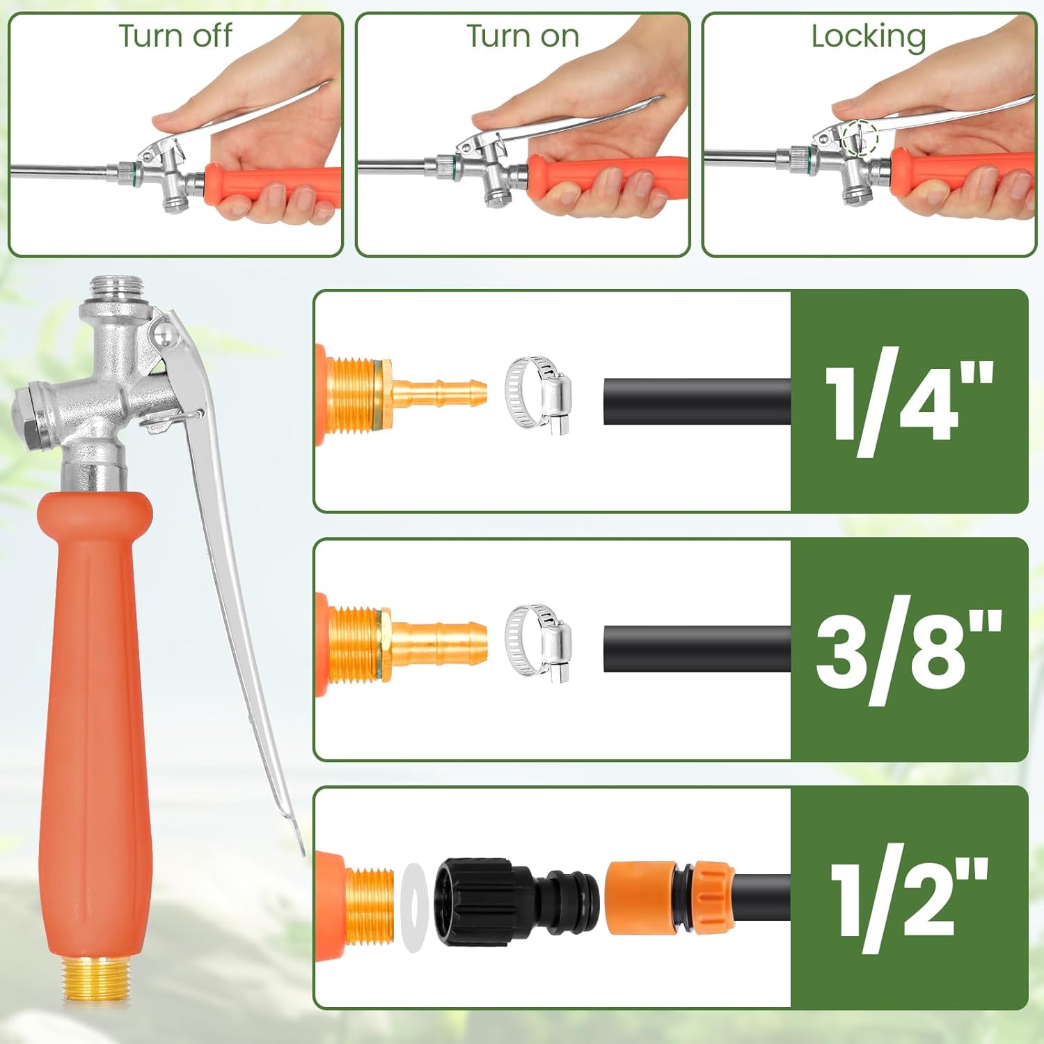2Pcs 29" All Metal Replacement Sprayer Wand, Suitable for 1/2" Hose Quick Connector, 1/4" & 3/8" & 1/2" Brass Barb Spray Wand, Built-in Shut Valve Stainless Steel Spray Wand