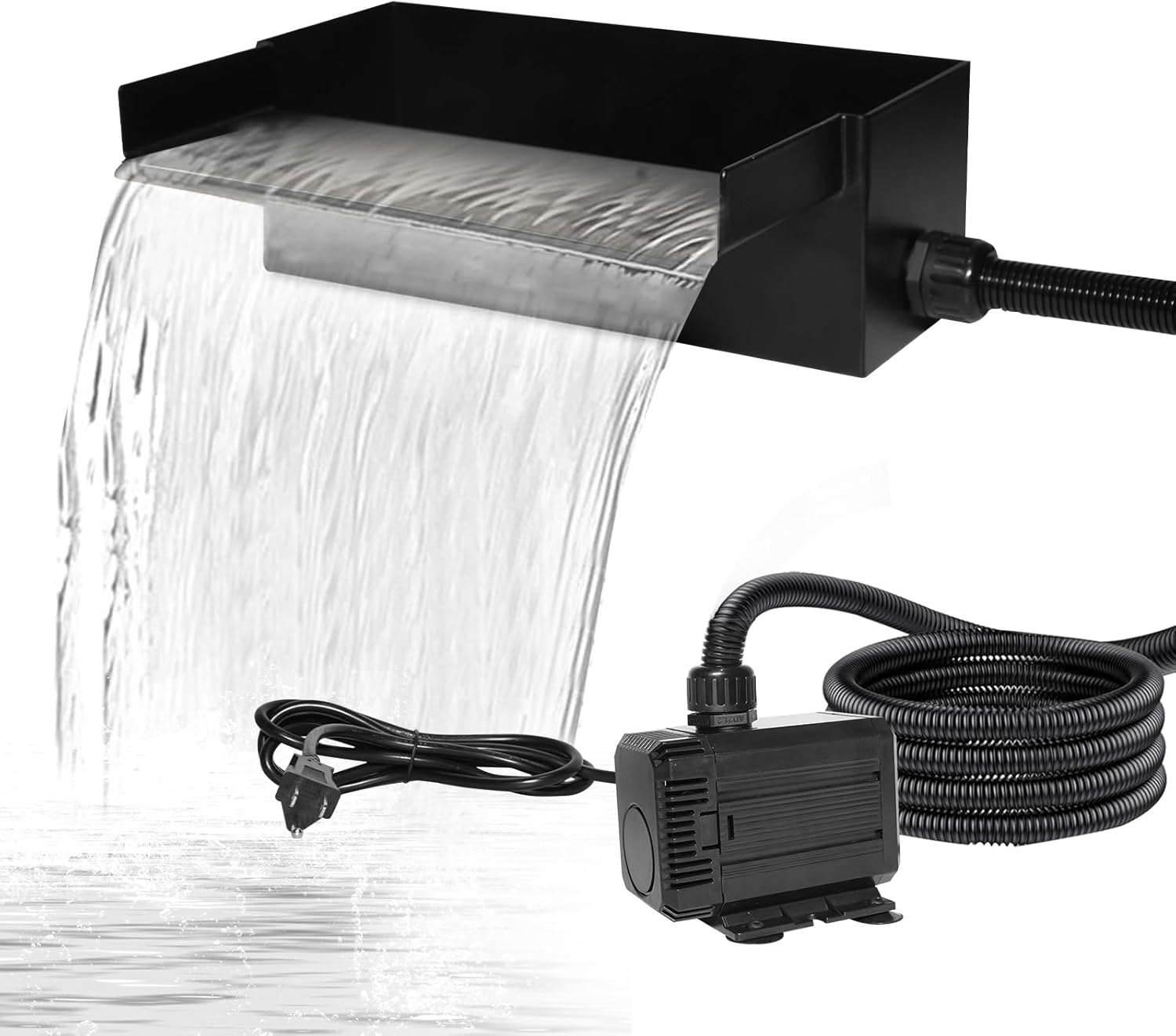 Pond Waterfall Kit for 2000 Gallon Ponds – Waterfall for Pond Kit Include 12.2" Stainless Steel Spillway Box, 55W 900GPH Pump & 10FT Tubing | Ultra-Quiet, Easy Install