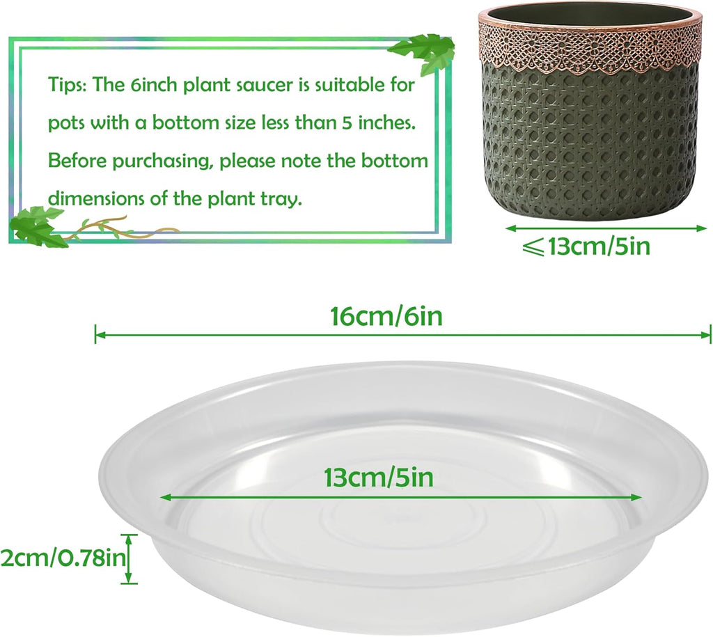 6 Pack 6 Inch Round Plant Saucers for Less 5 Inch Pot Indoors Outdoors Plant Trays for Pots Planter Saucer Plastic Plant Drip Tray Flower Planter Water Tray for Potted Plant(Clear, 6"(6pcs))