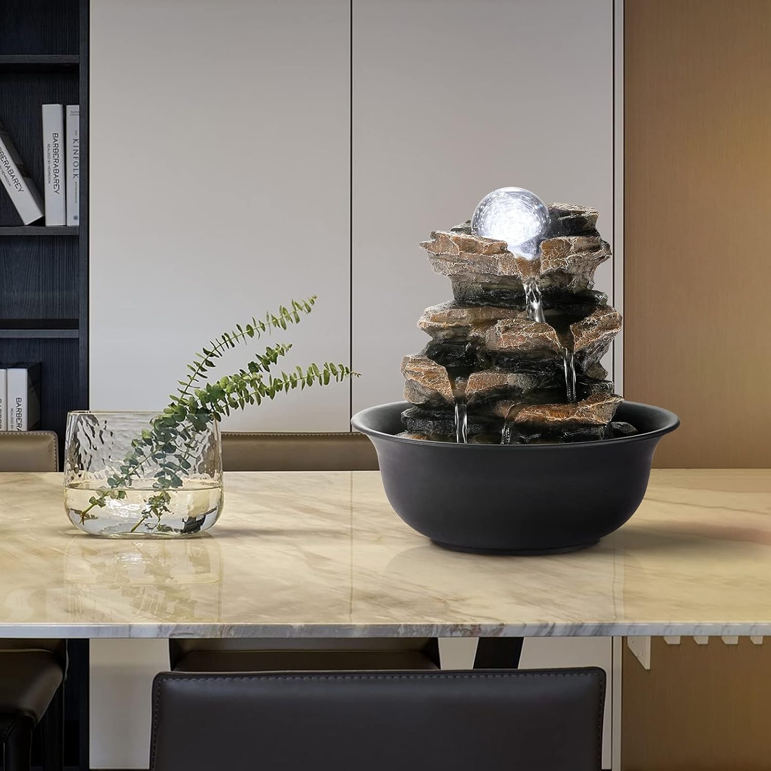 WICHEMI Indoor Fountains Tabletop Fountain Waterfall Fountain Indoor Water Feature Stacked Rocks Feng Shui Zen Meditation Relaxation Desktop Fountain with LED Light for Home and Office Decor(Style 5)