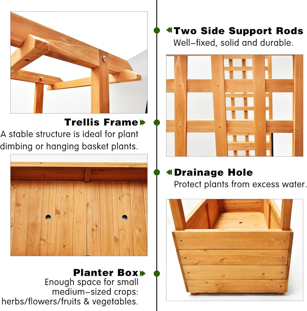 Raised Garden Bed with Wood Trellis Set of 2 Outdoor Planter Box for Tomatoes Climbing Vegetables Herbs Flowers Patio Pots Tall Hanging Roof 2 Drainage Holes Orange, 42.5" L x 17.3" W x 66.1" H