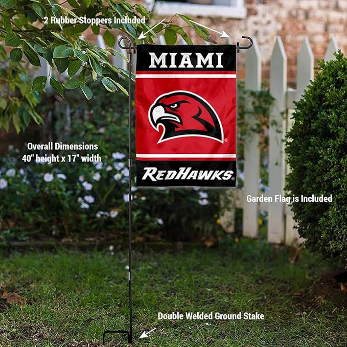 College Flags & Banners Co. Miami Redhawks Garden Flag with Stand Holder
