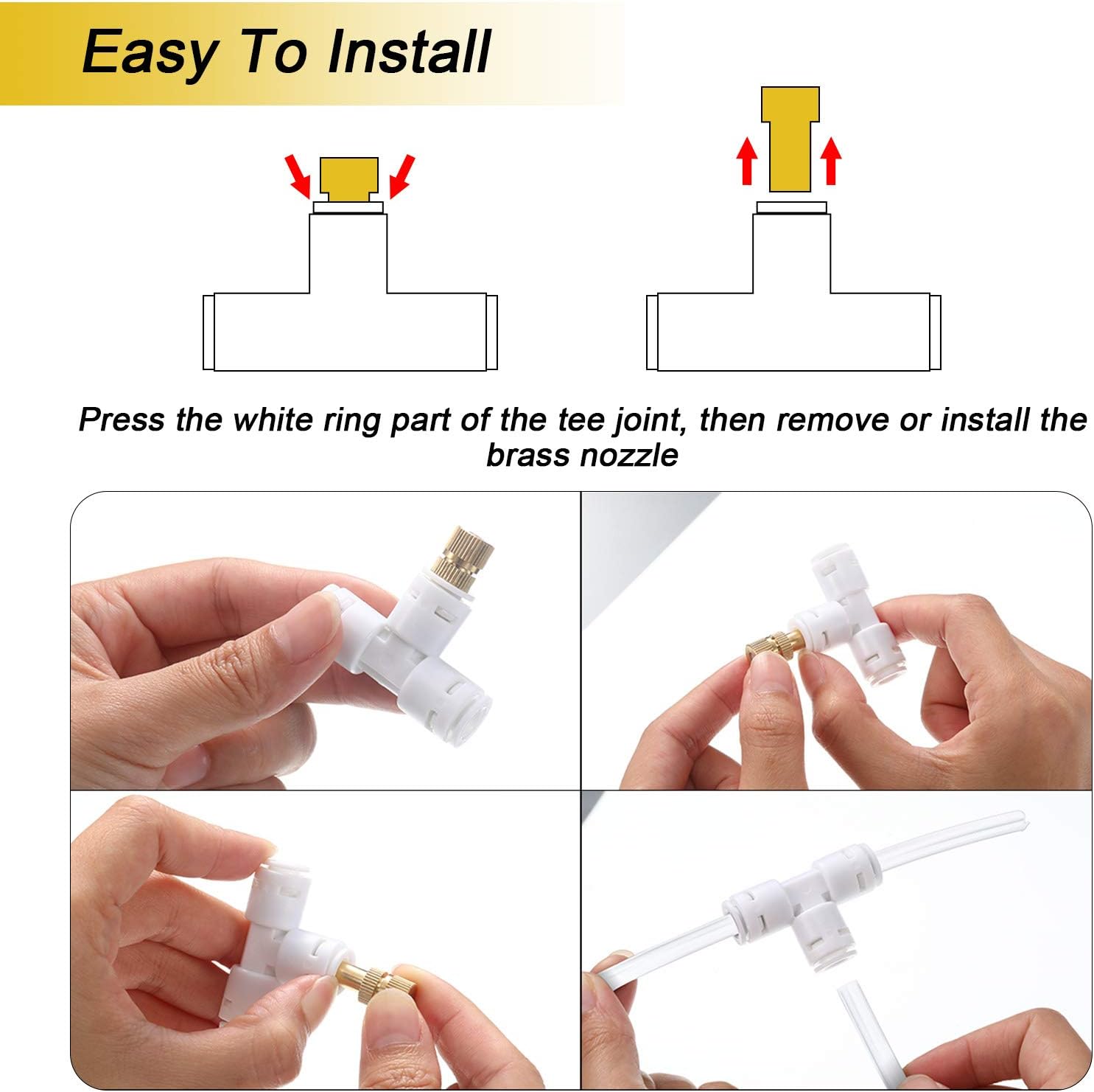 Honoson 32 Pieces Brass Misting Nozzles Kit with 0.03 cm Orifice Thread Gold Nozzles for Patio Misting System Outdoor Cooling System Garden Water Mister