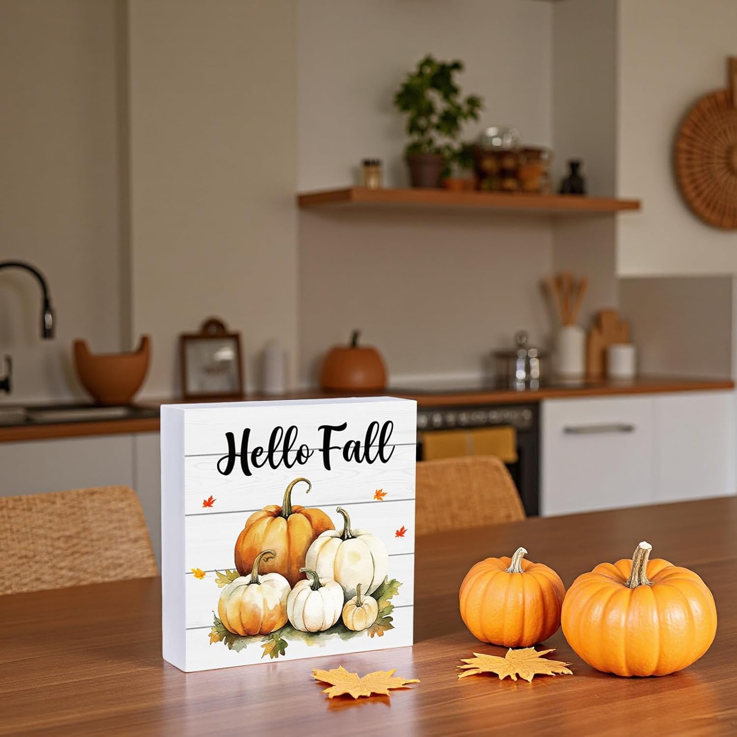 Fall Decorations for Home Fall Decor Home Room Pumpkins Patch Table Wood Box Sign Rustic Wooden Shelf Desk Office Decor Season Sign House Warming Gifts 5.9 x 5.9 Inch