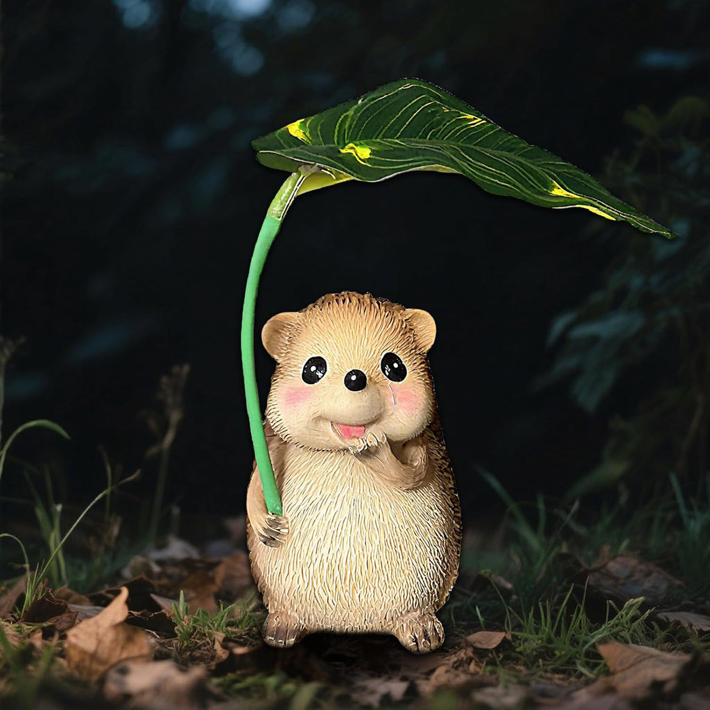 Solar Garden Statues Hedgehog Garden Decor Figurine Lights with Umbrella for Outside,Yard Decorations Outdoor Patio Decor,Gardening Gifts for Thanksgiving Christmas Mother's Day
