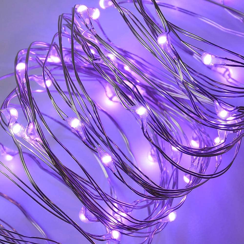 2 Pack Solar Powered Fairy String Lights Outdoor Waterproof 8 Modes Twinkle Christmas Decorations Lights, Each 33ft-100LED, 40ft-120LED, 66ft-200LED, 80ft-240LED, (Purple, 33)