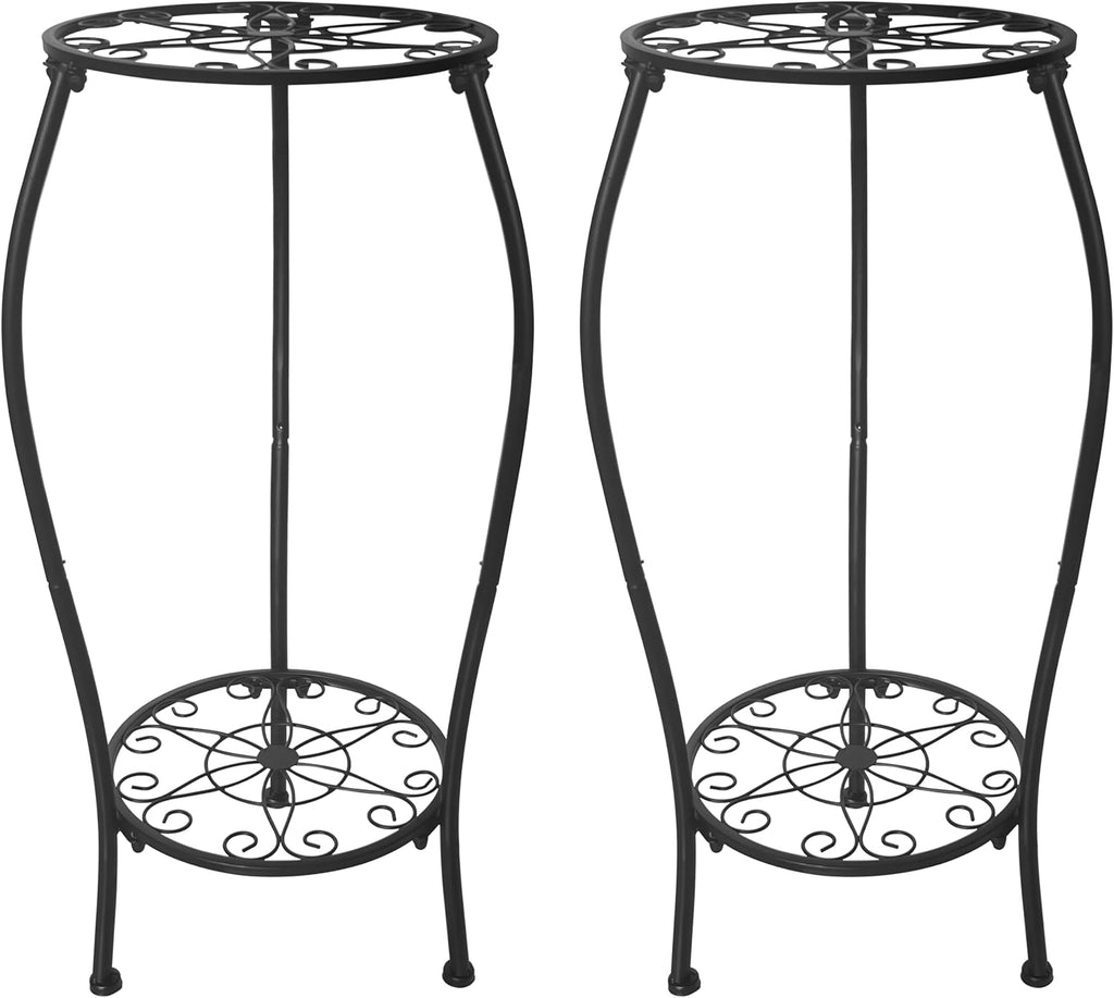 Metal Plant Stand 2 Tier Indoor Outdoor, Tall Flower Pot Shelf Rustproof Stable Corner Stand, 25.2 inch Multiple Plant Display Rack for Living Room Patio Balcony Garden, 2 Pack