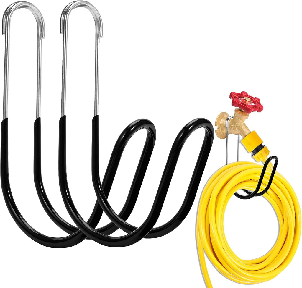 Garden Hose Holder Water Hose Hanger Wall Mounted,304Stainless Steel Solid Hose Hook Holds Up to 50Ft Garden Hose, Expandable Hose, Water Hose(Black Paint 2pcs)